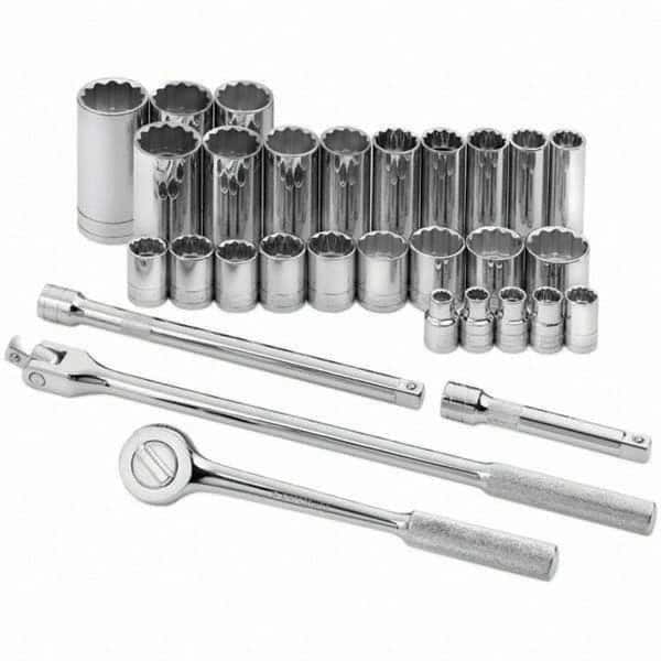 SK - 1/2" Drive Standard Deep Socket Set - 3/8 to 1-1/4", Inch Measurement Standard - Americas Industrial Supply