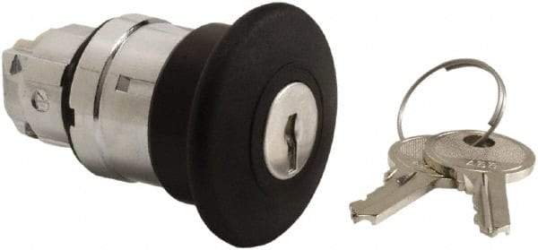 Schneider Electric - 22mm Mount Hole, Extended Mushroom Head, Pushbutton Switch Only - Round, Black Pushbutton, Nonilluminated, Maintained (MA) - Americas Industrial Supply