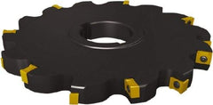 Seco - Arbor Hole Connection, 1/2" Cutting Width, 1.142" Depth of Cut, 4" Cutter Diam, 1" Hole Diam, 5 Tooth Indexable Slotting Cutter - 335.18 Toolholder, LNK.. 08.. Insert - Americas Industrial Supply