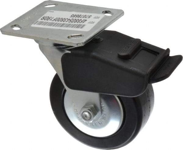 E.R. Wagner - 5" Diam x 2" Wide x 6-1/2" OAH Top Plate Mount Swivel Caster with Brake - Phenolic, 650 Lb Capacity, Roller Bearing, 4 x 4-1/2" Plate - Americas Industrial Supply