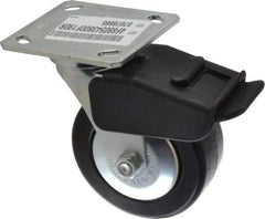 E.R. Wagner - 5" Diam x 2" Wide x 6-1/2" OAH Top Plate Mount Swivel Caster with Brake - Phenolic, 650 Lb Capacity, Roller Bearing, 4 x 4-1/2" Plate - Americas Industrial Supply