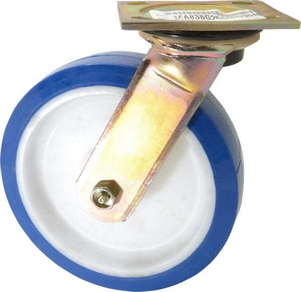 E.R. Wagner - 8" Diam x 2" Wide x 9-1/2" OAH Top Plate Mount Swivel Caster - Polyurethane, 900 Lb Capacity, Delrin Bearing, 4 x 4-1/2" Plate - Americas Industrial Supply