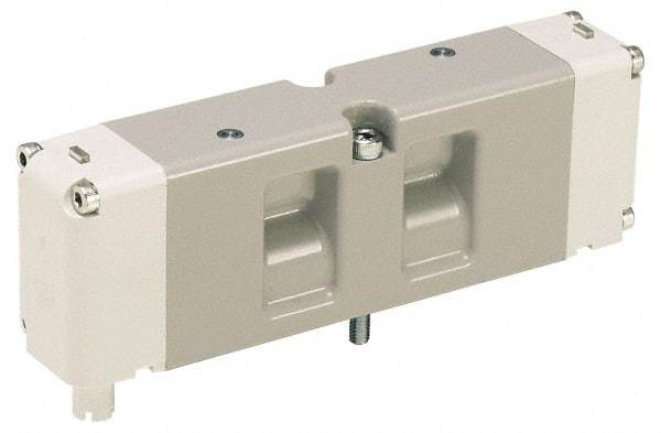 Parker - Double Solenoid 3 Position, Aluminum Solenoid Valve - Center Exhaust Open, 145 Max PSI, Buna-N Seal - Americas Industrial Supply