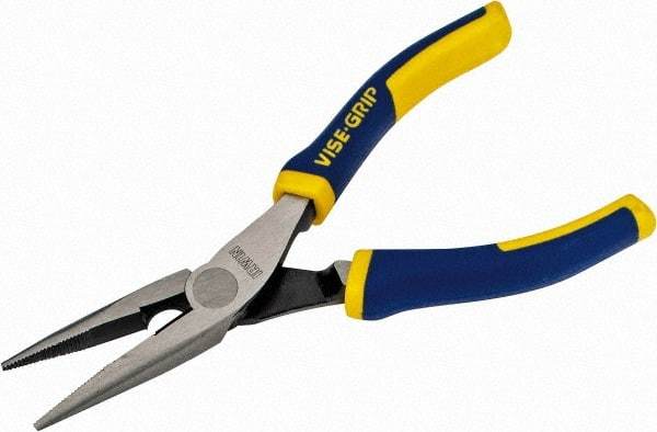 Irwin - 6" OAL, 1-25/32" Jaw Length x 23/32" Jaw Width, Long Nose Side Cutting Pliers - Serrated Jaw, Standard Head, ProTouch Handles - Americas Industrial Supply