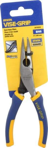 Irwin - 6" OAL, 1-9/16" Jaw Length x 23/32" Jaw Width, Long Nose Side Cutting Bent Nose Pliers - Serrated Jaw, Standard Head, ProTouch Handles - Americas Industrial Supply