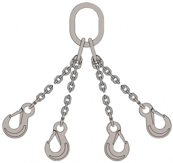 Pewag - 5' Long, 11,500 Lb Basket Capacity, 11,500 Lb Vertical Capacity, Stainless Steel Web Sling - QOS Chain Sling, 3/8" Diam Chain, Bright Polish, with Sling Hook & Master Link - Americas Industrial Supply