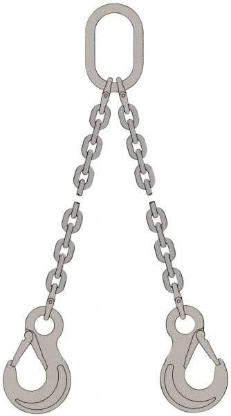Pewag - 5' Long, 1,900 Lb Basket Capacity, 1,900 Lb Vertical Capacity, Stainless Steel Web Sling - DOS Chain Sling, 3/16" Diam Chain, Bright Polish, with 2 Sling Hooks & Master Link - Americas Industrial Supply