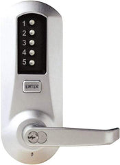 Kaba Access - Combination Entry Lever Lockset with Key Override - 2-3/4" Back Set, No Cylinder, Zamak3, Satin Chrome Finish - Americas Industrial Supply