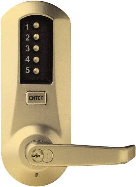 Kaba Access - Pushbutton Lock with Interchangeable Core Lever Lockset for 1-3/4 to 2-1/4" Thick Doors - 2-3/4" Back Set, 6 or 7 Pin Length Best & Compatible (Core Not Included) Cylinder, Satin Brass Finish - Americas Industrial Supply