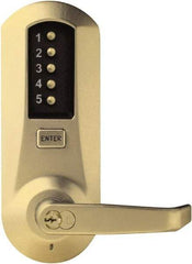 Kaba Access - Pushbutton Lock with Interchangeable Core Lever Lockset for 1-3/4 to 2-1/4" Thick Doors - 2-3/4" Back Set, 6 or 7 Pin Length Best & Compatible (Core Not Included) Cylinder, Satin Brass Finish - Americas Industrial Supply