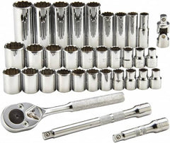 Proto - 34 Piece 3/8" Drive Standard Deep Socket Set - 12 Points, 7/8 to 7/8", 8 to 19mm, Inch/Metric Measurement Standard - Americas Industrial Supply
