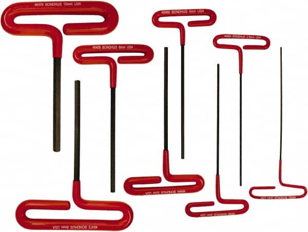 Bondhus - 8 Piece T-Handle Cushion Grip Hex Key Set - Hex Range 2 to 10mm - Americas Industrial Supply
