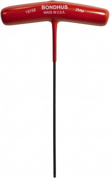 Bondhus - 2mm Hex, T-Handle Cushion Grip, Hex Key - 5-29/32" OAL, Protanium High Torque Steel, Metric System of Measurement - Americas Industrial Supply