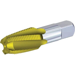 Kennametal - 1/2-14 NPT, 15° Helix, 4 Flutes, 2-1/2 - 3-1/2 Chamfer, Oxide Finish, High Speed Steel, Spiral Flute Pipe Tap - Right Hand Flute, 1.38" Thread Length, 0.5790" Projection, Series T854 - Americas Industrial Supply