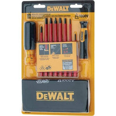 DeWALT - 10 Piece Slotted & Phillips Screwdriver Set - Vinyl Grip Handle, Blade Sizes: Width 3/16, 1/4 & 1/8, Bit Sizes: Philips #0 to #2, Tip Thickness: 1/8, 3/16 & 1/4, Comes in Tool Roll - Americas Industrial Supply