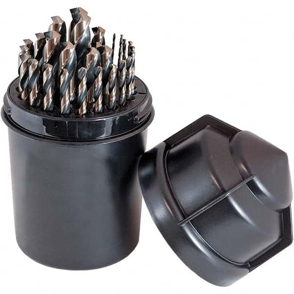 Cle-Force - 1/16 to 1/2", 135° Point, Oxide/Gold Finish, High Speed Steel Jobber Length Drill Bit Set - Americas Industrial Supply