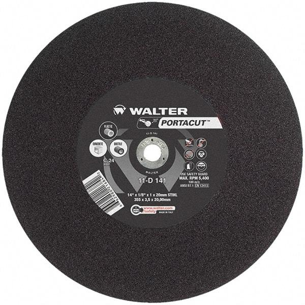 WALTER Surface Technologies - 14" 24 Grit Aluminum Oxide Cutoff Wheel - 1/8" Thick, 20mm Arbor, 5,400 Max RPM, Use with Electric & Gas Powered Saws - Americas Industrial Supply