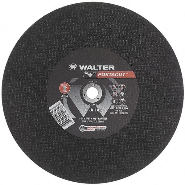 WALTER Surface Technologies - 14" 24 Grit Aluminum Oxide Cutoff Wheel - 1/8" Thick, 7/8" Arbor, 5,400 Max RPM, Use with Electric & Gas Powered Saws - Americas Industrial Supply