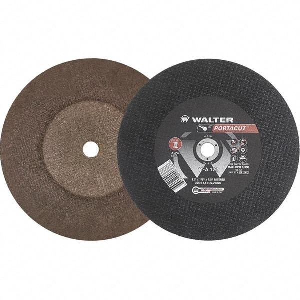 WALTER Surface Technologies - 12" 24 Grit Aluminum Oxide Cutoff Wheel - 1/8" Thick, 7/8" Arbor, 6,300 Max RPM, Use with Electric & Gas Powered Saws - Americas Industrial Supply