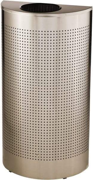 Rubbermaid - 12 Gal Silver Half-Round Decorative Waste Receptacle With Top - Stainless Steel, 32" High x 18" Wide - Americas Industrial Supply