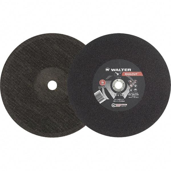 WALTER Surface Technologies - 14" 24 Grit Aluminum Oxide Cutoff Wheel - 5/32" Thick, 1" Arbor, 5,400 Max RPM, Use with Electric & Gas Powered Saws - Americas Industrial Supply