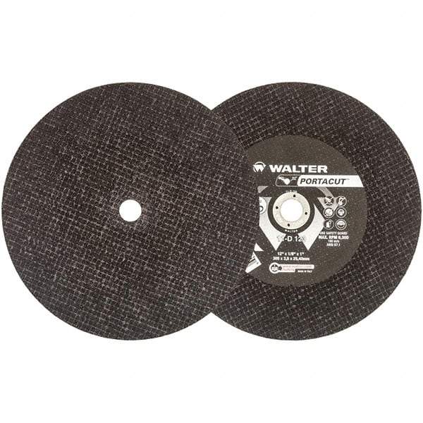 WALTER Surface Technologies - 12" 24 Grit Aluminum Oxide Cutoff Wheel - 1/8" Thick, 1" Arbor, 6,300 Max RPM, Use with Electric & Gas Powered Saws - Americas Industrial Supply