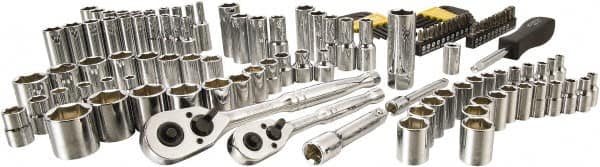 Stanley - 123 Piece 1/4" & 3/8" Drive Chrome Vanadium Finish Deep Well Socket Set - 6 Points, 5/32" to 9/16" (4mm to 19mm) Range, Inch/Metric Measurement Standard - Americas Industrial Supply