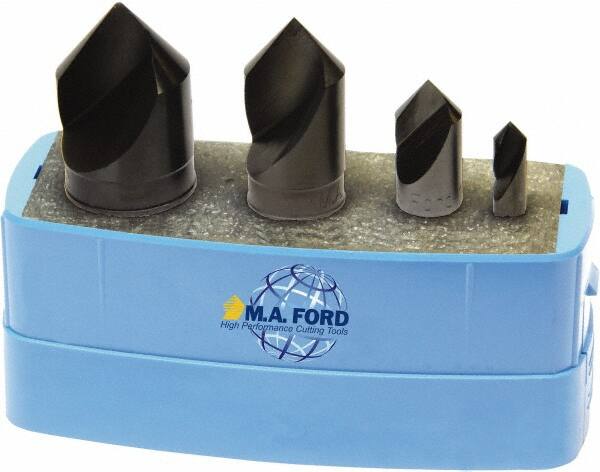 M.A. Ford - 4 Piece, 1/4 to 1" Head Diam, 82° Included Angle, Single End Countersink Set - Americas Industrial Supply