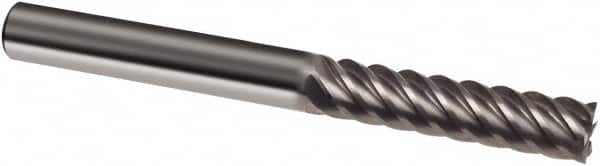 Guhring - 5/16", 1-1/8" LOC, 5/16" Shank Diam, 3" OAL, 6 Flute, Solid Carbide Square End Mill - Single End, Uncoated, Spiral Flute, 45° Helix, Right Hand Cut, Right Hand Flute, Series 3180 - Americas Industrial Supply
