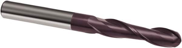 Guhring - 7/16" Diam, 2" LOC, 2 Flute Solid Carbide Ball End Mill - FIREX Finish, Single End, 4-1/2" OAL, 7/16" Shank Diam, Spiral Flute - Americas Industrial Supply