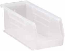 Quantum Storage - 30 Lb. Load Capacity, 10-7/8" Deep, Clear Polypropylene Hopper Stacking Bin - 4" High x 4-1/8" Wide x 10-7/8" Long - Americas Industrial Supply