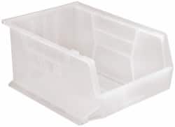 Quantum Storage - 75 Lb. Load Capacity, 16" Deep, Clear Polypropylene Hopper Stacking Bin - 8" High x 11" Wide x 16" Long - Americas Industrial Supply