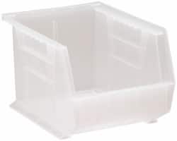 Quantum Storage - 50 Lb. Load Capacity, 10-3/4" Deep, Clear Polypropylene Hopper Stacking Bin - 7" High x 8-1/4" Wide x 10-3/4" Long - Americas Industrial Supply