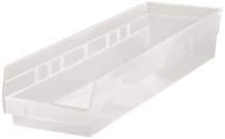 Quantum Storage - 50 Lb. Load Capacity, 23-5/8" Deep, Clear Polypropylene Hopper Shelf Bin - 4" High x 6-5/8" Wide x 23-5/8" Long - Americas Industrial Supply