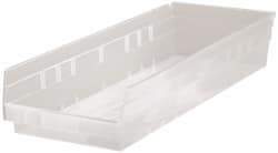Quantum Storage - 50 Lb. Load Capacity, 23-5/8" Deep, Clear Polypropylene Hopper Shelf Bin - 4" High x 8-3/8" Wide x 23-5/8" Long - Americas Industrial Supply