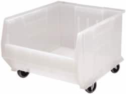Quantum Storage - 125 Lb. Load Capacity, 23-7/8" Deep, Clear Polypropylene Hopper Stacking Bin - 12" High x 18-1/4" Wide x 23-7/8" Long - Americas Industrial Supply