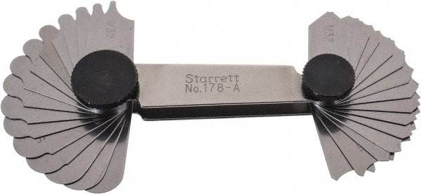 Starrett - 30 Piece, 1/32 to 1/4 Inch Radius, Steel Radius Gage Set - Americas Industrial Supply