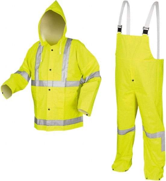 MCR Safety - Size L, High Visibility Lime, High Visibility Three Piece Suit - Detachable Hood, Take Up Snaps Ankle, Take Up Snaps Wrist - Americas Industrial Supply