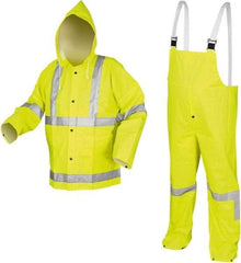 MCR Safety - Size 2XL, High Visibility Lime, High Visibility Three Piece Suit - Detachable Hood, Take Up Snaps Ankle, Take Up Snaps Wrist - Americas Industrial Supply