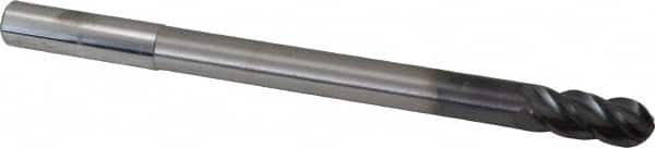 Accupro - 7/16" Diam, 1" LOC, 4 Flute Solid Carbide Ball End Mill - AlTiN Finish, Single End, 6" OAL, 7/16" Shank Diam, Spiral Flute - Americas Industrial Supply