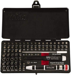Wiha - 65 Piece, 4mm Drive Screwdriver Micro Bit Set - 0.7 to 4mm Hex, T3 to T20 Torx, 0.8, 1.2, 1.5, 1.8, 2, 2.5, 3, 3.5 & 4mm Slotted - Americas Industrial Supply