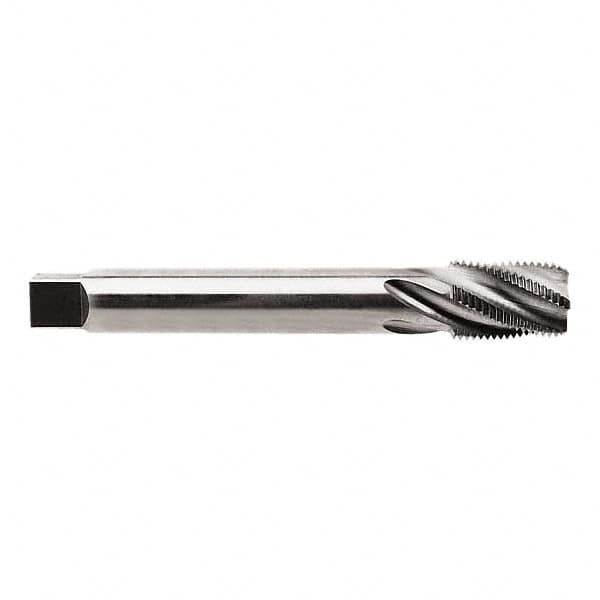 Regal Cutting Tools - 1/4-18 NPTF, 4 Flutes, Taper Chamfer, Bright Finish, High Speed Steel, Spiral Flute Pipe Tap - Right Hand Flute, 9/16" Shank Diam, 15/16" Thread Length, 3/8" Square Size, - Americas Industrial Supply