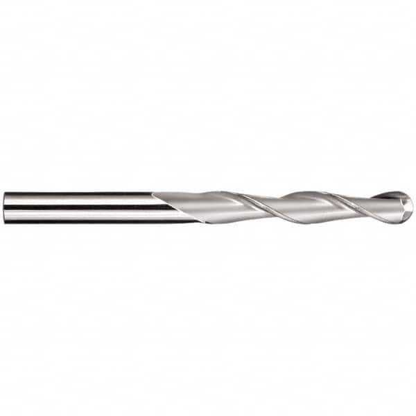 SGS - 3/8" Diam, 1-3/4" LOC, 2 Flute Solid Carbide Ball End Mill - AlTiN Finish, Single End, 4" OAL, 3/8" Shank Diam, Spiral Flute - Americas Industrial Supply