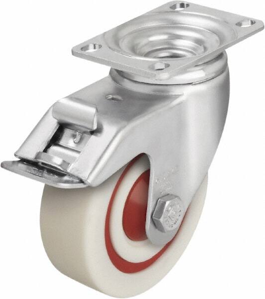 Blickle - 4" Diam x 1-3/8" Wide x 5-1/8" OAH Top Plate Mount Swivel Caster with Brake - Impact-Resistant Nylon, 400 Lb Capacity, Ball Bearing, 3-5/8 x 2-1/2" Plate - Americas Industrial Supply
