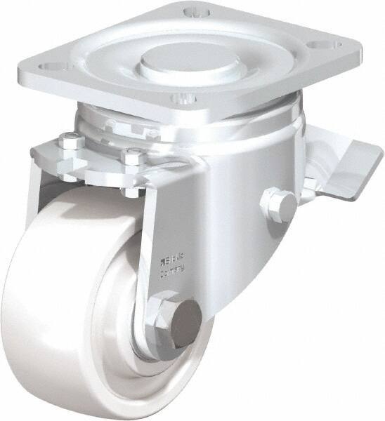 Blickle - 3" Diam x 1-29/64" Wide x 4-23/32" OAH Top Plate Mount Swivel Caster with Brake - Impact-Resistant Nylon, 770 Lb Capacity, Ball Bearing, 3-15/16 x 3-3/8" Plate - Americas Industrial Supply