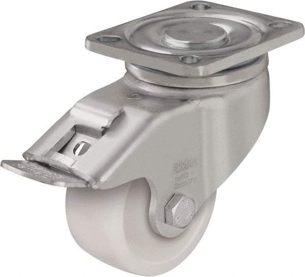 Blickle - 5" Diam x 1-29/64" Wide x 6-1/2" OAH Top Plate Mount Swivel Caster with Brake - Impact-Resistant Nylon, 1,540 Lb Capacity, Plain Bore Bearing, 3-15/16 x 3-3/8" Plate - Americas Industrial Supply