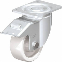 Blickle - 5" Diam x 1-31/32" Wide x 6-11/16" OAH Top Plate Mount Swivel Caster with Brake - Impact-Resistant Nylon, 1,650 Lb Capacity, Plain Bore Bearing, 5-1/2 x 4-3/8" Plate - Americas Industrial Supply