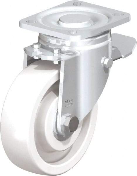 Blickle - 5" Diam x 1-29/64" Wide x 6-1/2" OAH Top Plate Mount Swivel Caster with Brake - Impact-Resistant Nylon, 1,540 Lb Capacity, Ball Bearing, 3-15/16 x 3-3/8" Plate - Americas Industrial Supply