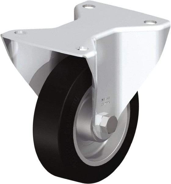 Blickle - 5" Diam x 1-9/16" Wide x 6-3/32" OAH Top Plate Mount Rigid Caster - Solid Rubber, 550 Lb Capacity, Ball Bearing, 5-1/2 x 4-3/8" Plate - Americas Industrial Supply