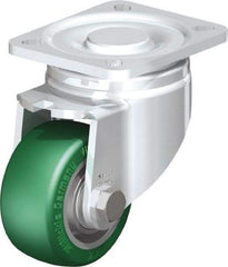 Blickle - 3" Diam x 1-9/16" Wide x 4-23/32" OAH Top Plate Mount Swivel Caster - Polyurethane-Elastomer Blickle Softhane, 506 Lb Capacity, Ball Bearing, 3-15/16 x 3-3/8" Plate - Americas Industrial Supply